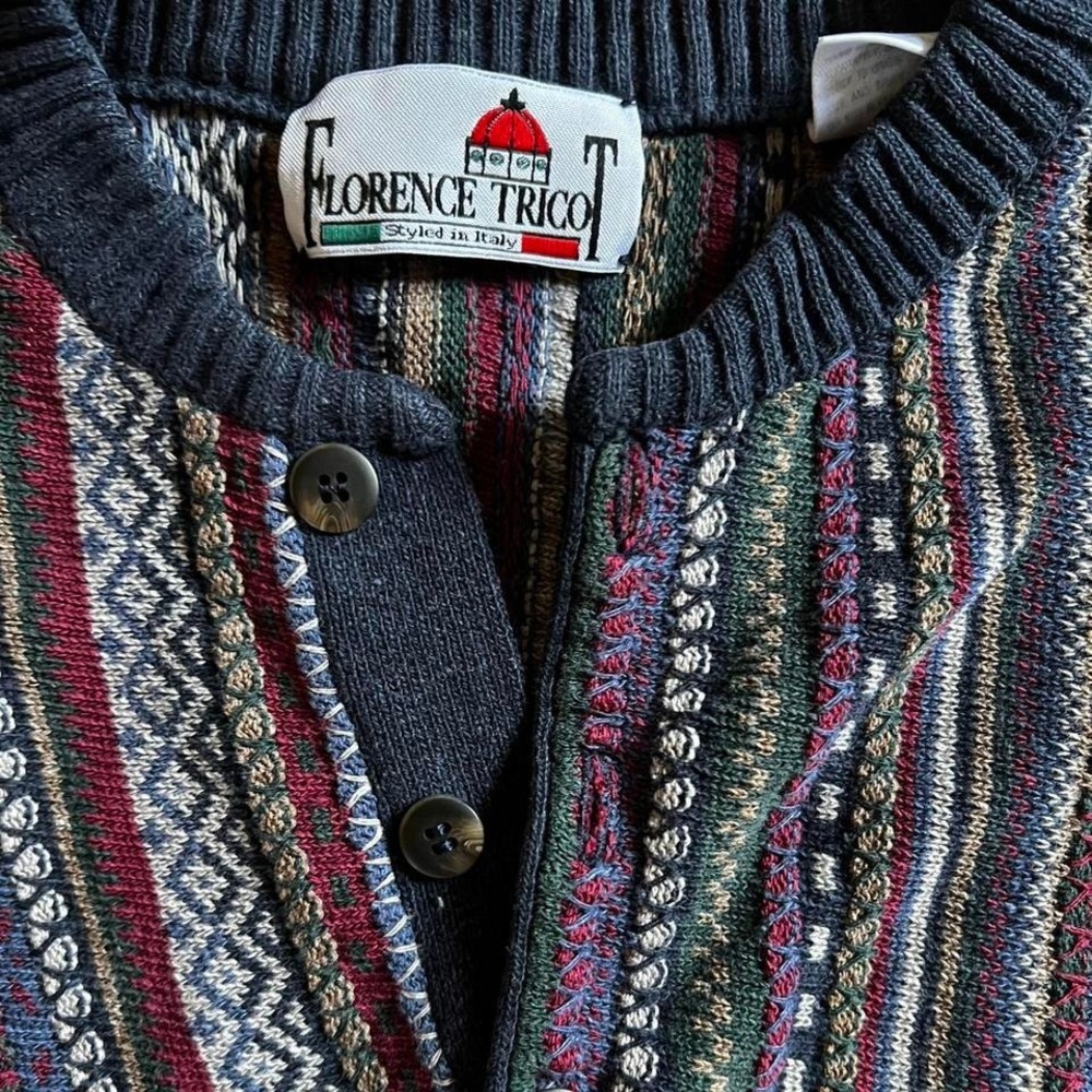 Vintage 90s Florence Tricot Henley Italian Coogi sweater multicolor - Picture 3 of 7